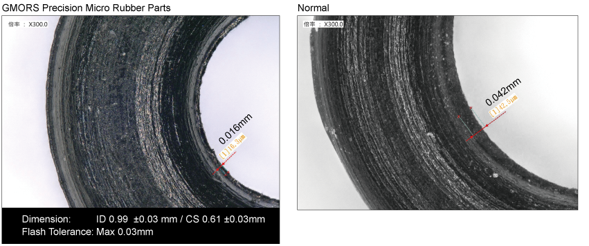 (ID) of 0.50mm and a cross section (C/S) of 0.40mm, with dimensional tolerances controlled within ±0.01mm and flash controlled within 0.03mm.